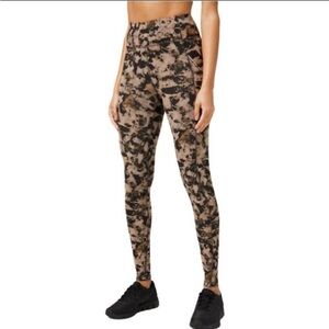 Lululemon Invigorate High‎ Rise Tights with Pockets Brown/Black Tie Dye Sz. 4